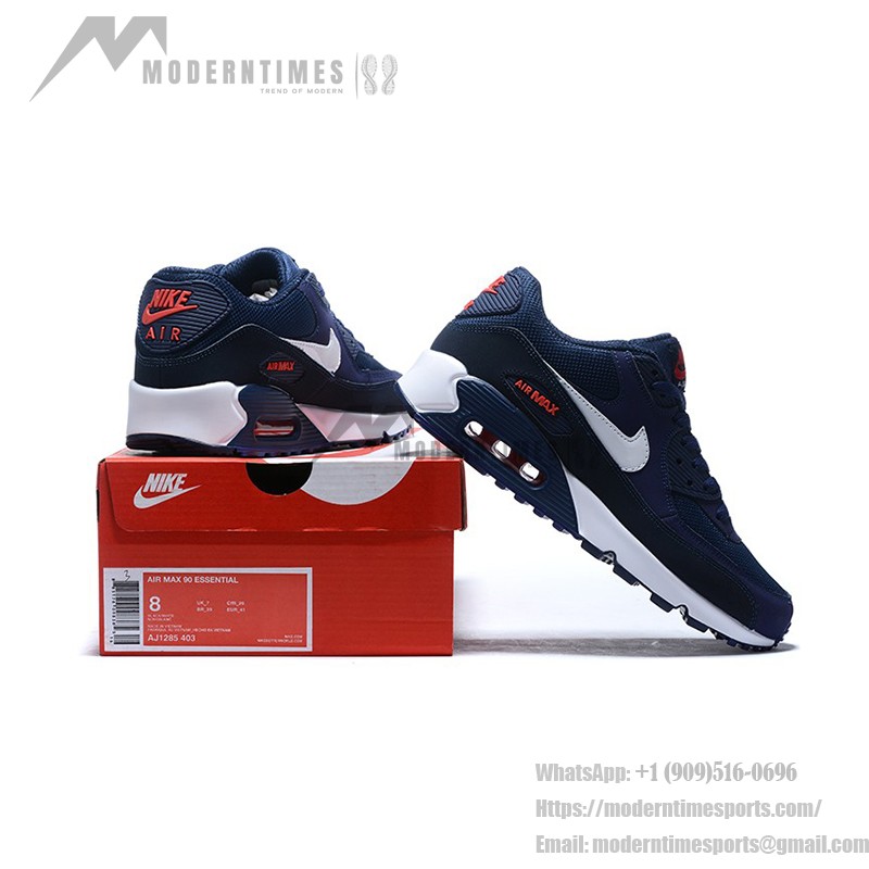 Nike Air Max 90 AJ1285-403 - Deep Navy with White Swoosh & Red Accents