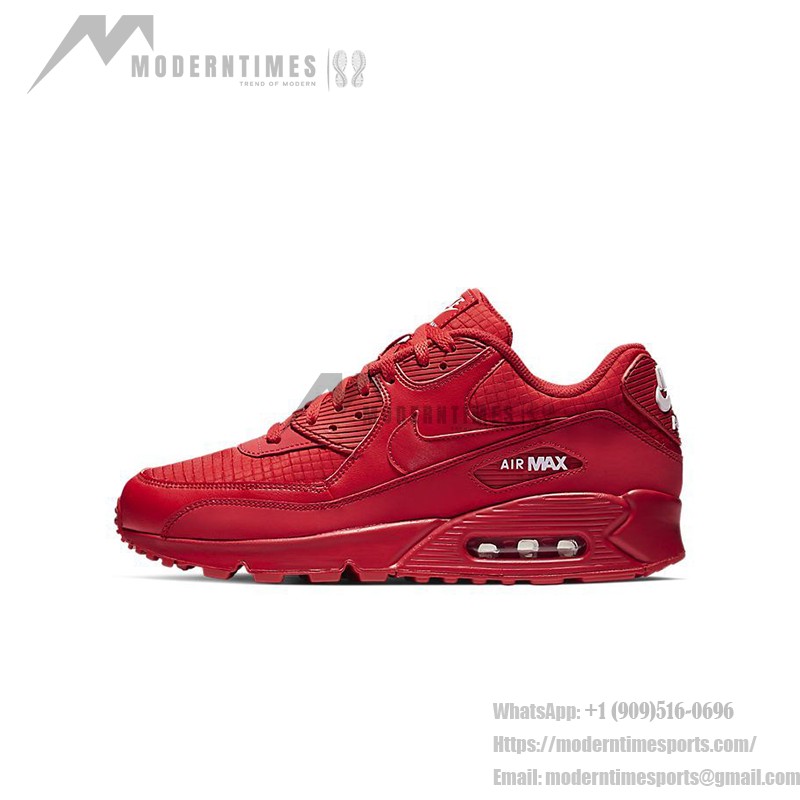 Nike Air Max 90 AJ1285-602 All-Red Sneakers with Textured Finish