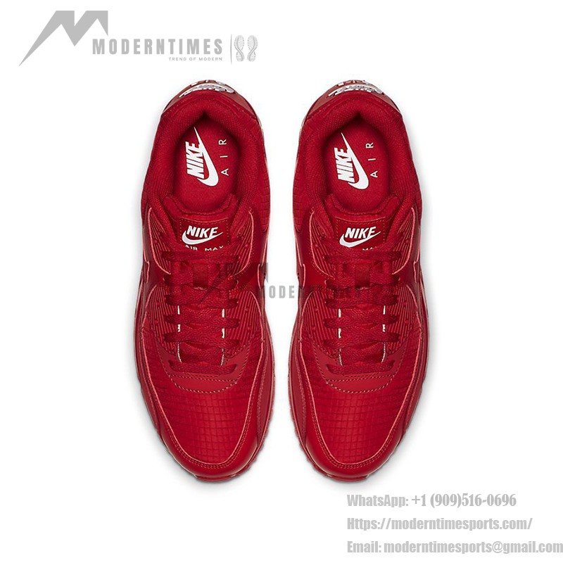 Nike Air Max 90 AJ1285-602 All-Red Sneakers with Textured Finish