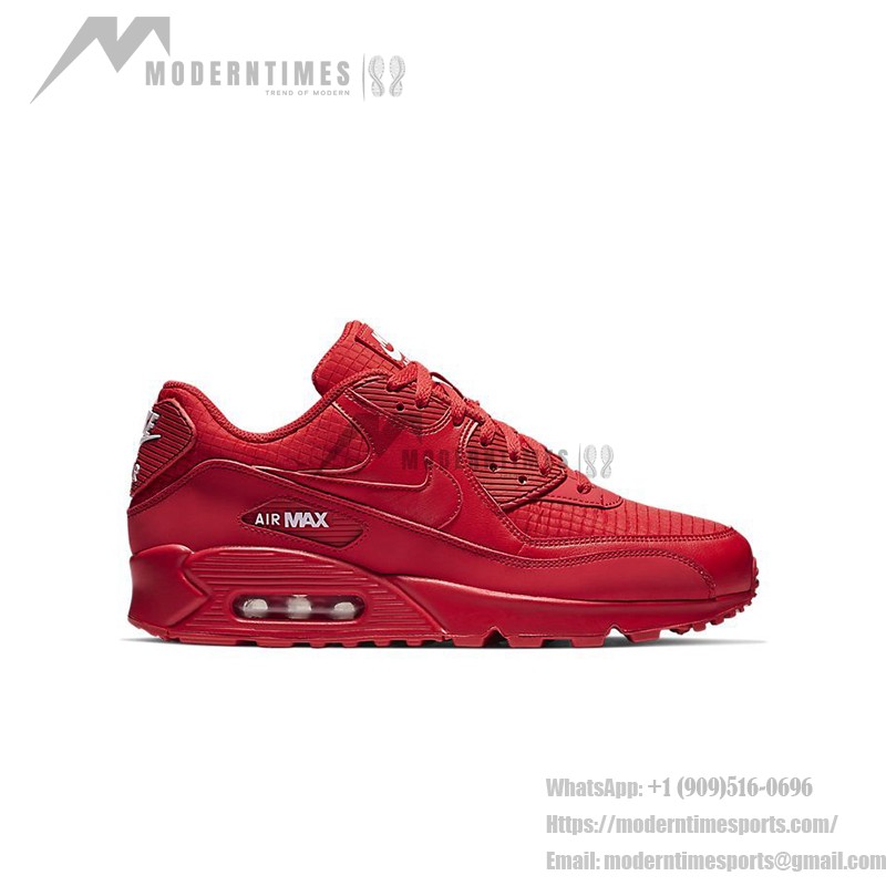 Nike Air Max 90 AJ1285-602 All-Red Sneakers with Textured Finish