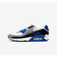 Nike Air Max 90 CD0881-102 - ホワイト、ブラック、ブルーのスニーカーにグレーのオーバーレイ | アイコニックなデザイン & デイリーな快適さ