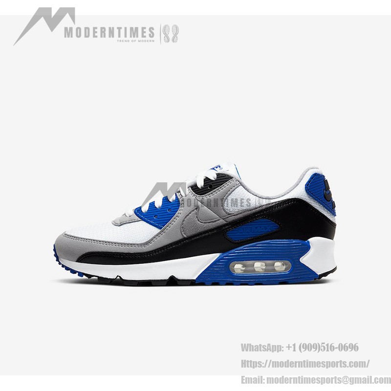 Nike Air Max 90 CD0881-102 - White, Black & Blue Sneakers with Grey Overlays