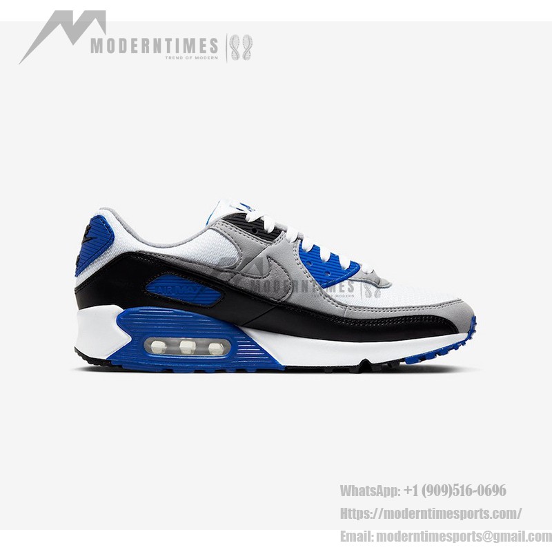 Nike Air Max 90 CD0881-102 - White, Black & Blue Sneakers with Grey Overlays