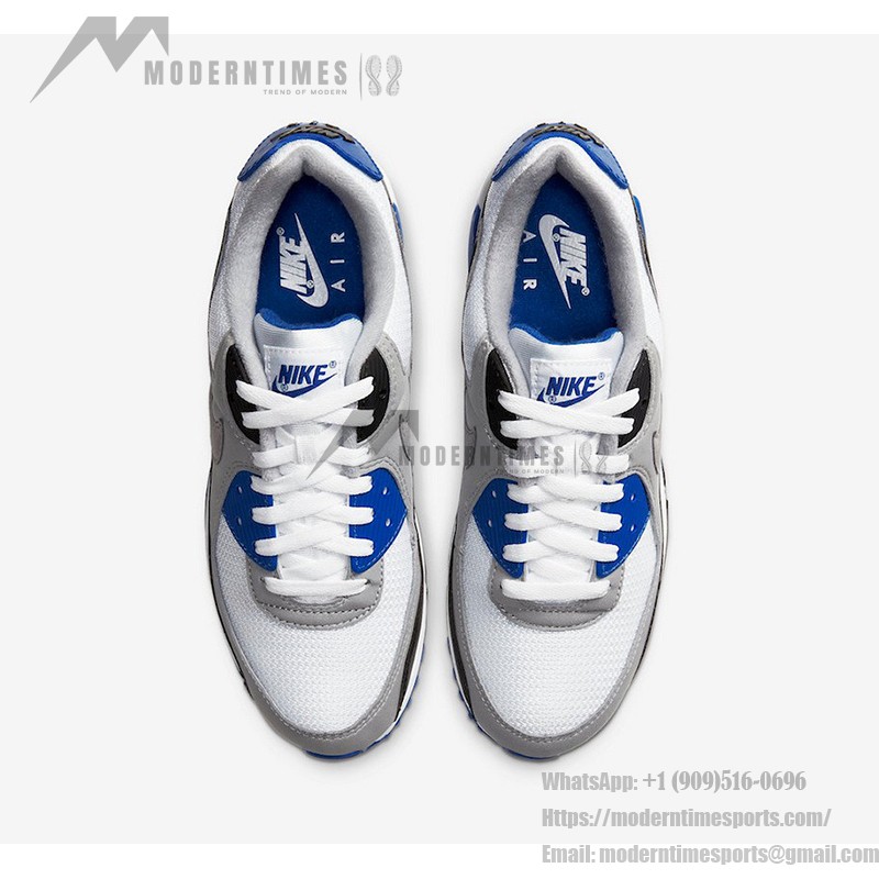 Nike Air Max 90 CD0881-102 - White, Black & Blue Sneakers with Grey Overlays