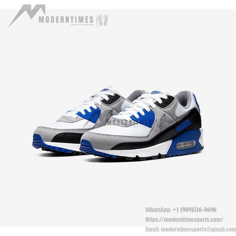 Nike Air Max 90 CD0881-102 - White, Black & Blue Sneakers with Grey Overlays