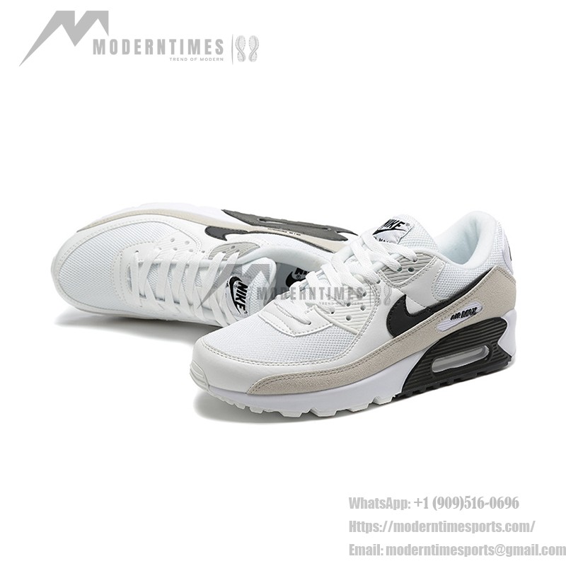 Nike Air Max 90 CW7483-100 - White and Light Grey Sneakers with Black Swoosh