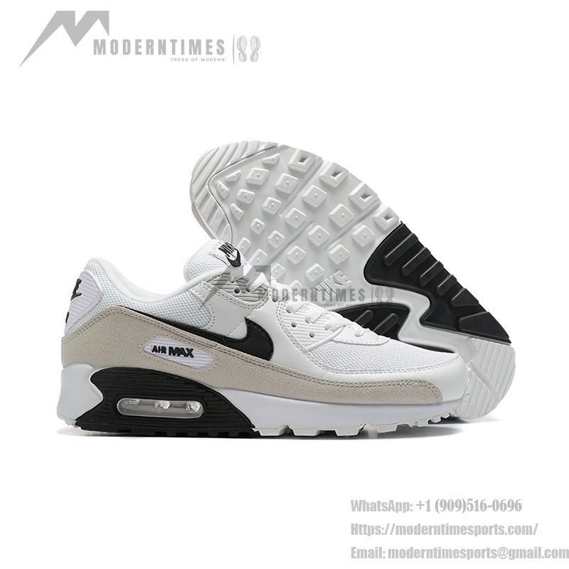 Nike Air Max 90 CW7483-100 - White and Light Grey Sneakers with Black Swoosh