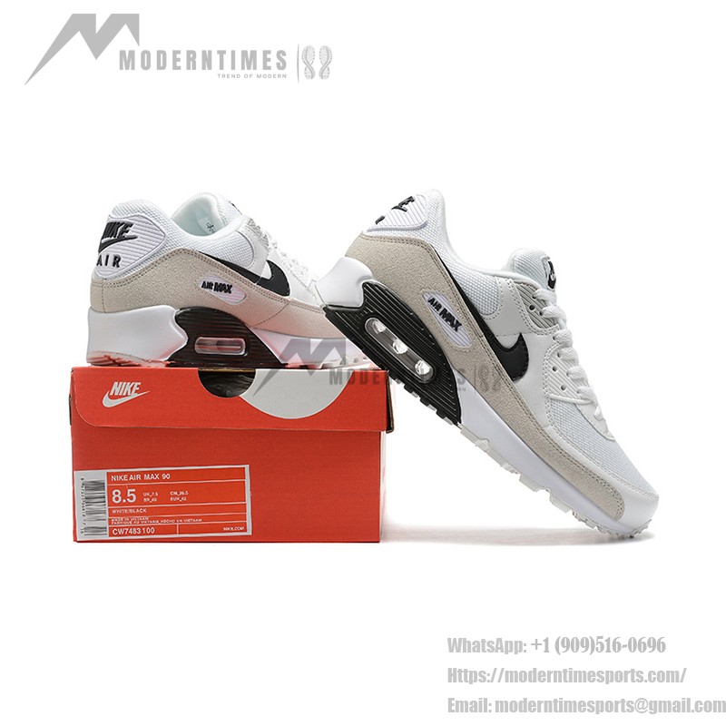 Nike Air Max 90 CW7483-100 - White and Light Grey Sneakers with Black Swoosh