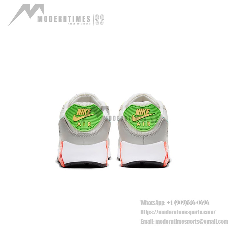 Nike Air Max 90 DA5562-001 - Grey sneakers with teal, neon green, and red accents showcasing bold design and comfort