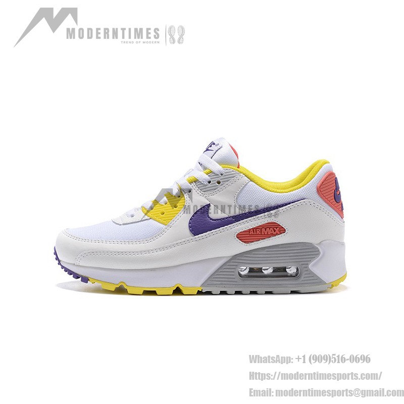 Nike Air Max 90 DA8726-100 - Weiße Sneaker mit Gelben, Lila und Roten Akzenten