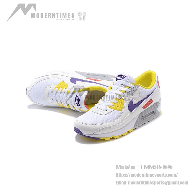 Nike Air Max 90 DA8726-100 - Weiße Sneaker mit Gelben, Lila und Roten Akzenten