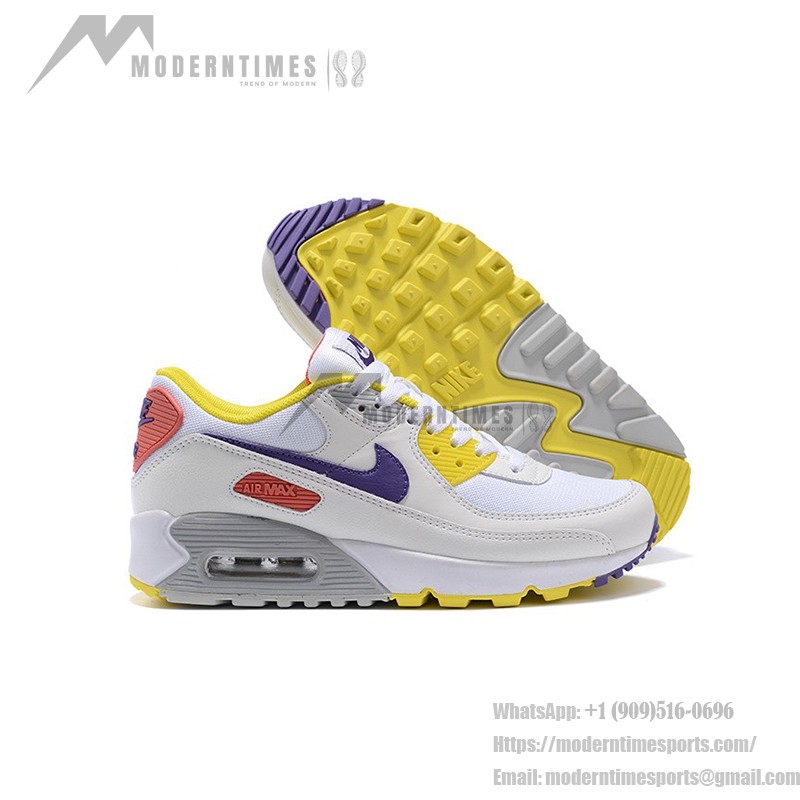 Nike Air Max 90 DA8726-100 - Weiße Sneaker mit Gelben, Lila und Roten Akzenten