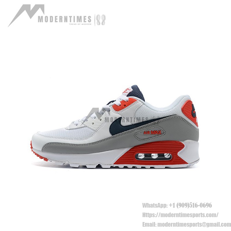 Nike Air Max 90 DB0625-101 - White Sneakers with Grey, Red, and Navy Accents