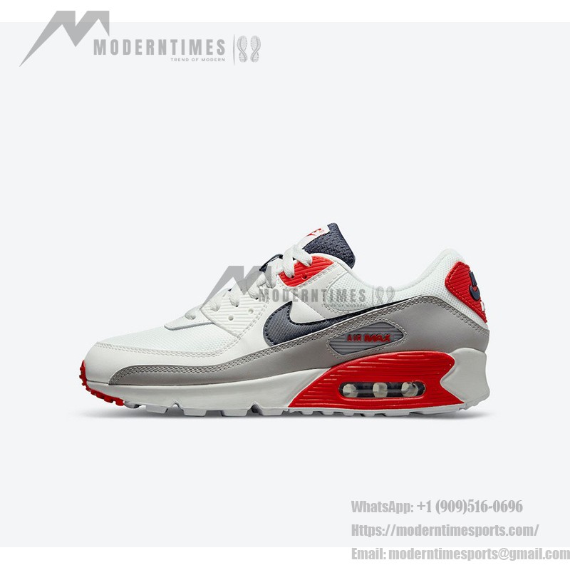 Nike Air Max 90 DB0625-101, white sneakers with red and navy accents