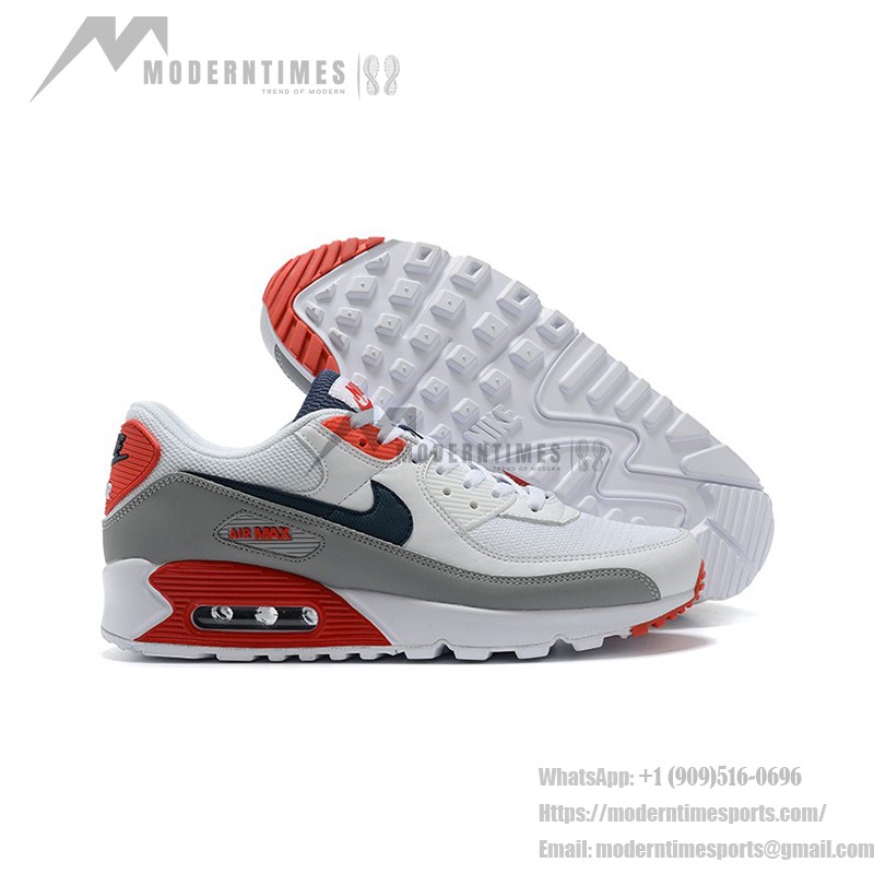 Nike Air Max 90 DB0625-101 - White Sneakers with Grey, Red, and Navy Accents