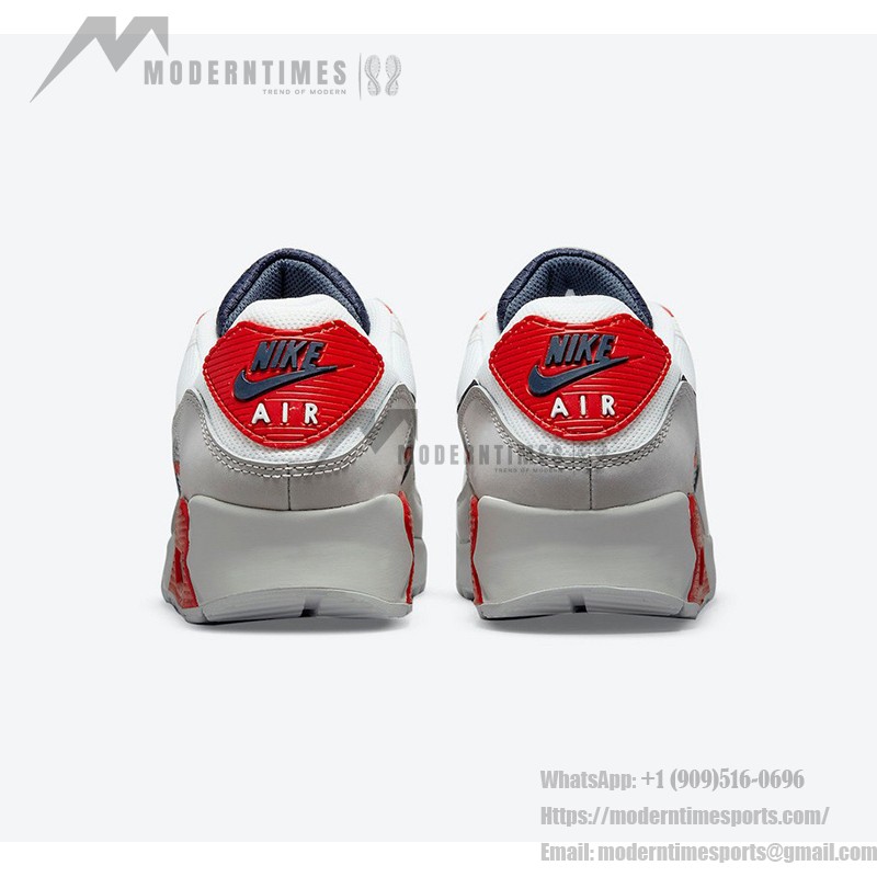 Nike Air Max 90 DB0625-101, white sneakers with red and navy accents