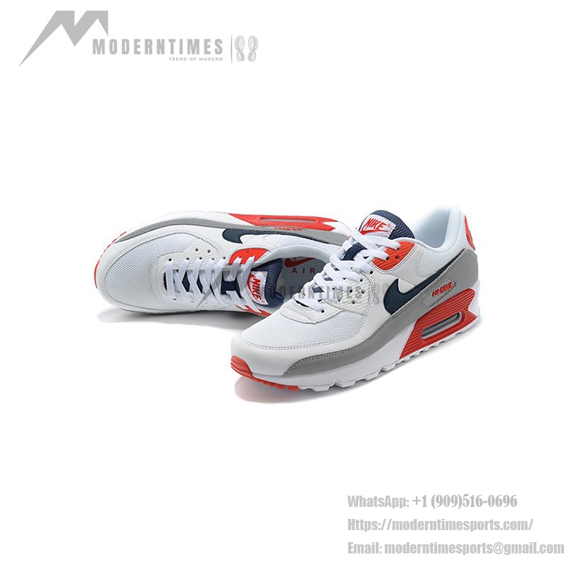 Nike Air Max 90 DB0625-101 - White Sneakers with Grey, Red, and Navy Accents