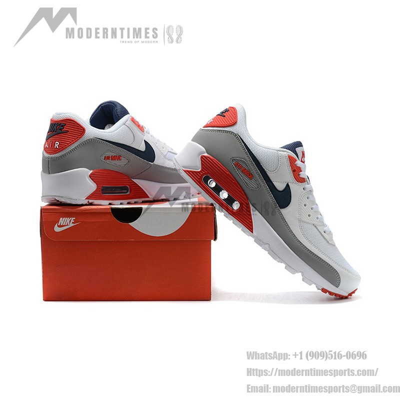 Nike Air Max 90 DB0625-101 - White Sneakers with Grey, Red, and Navy Accents