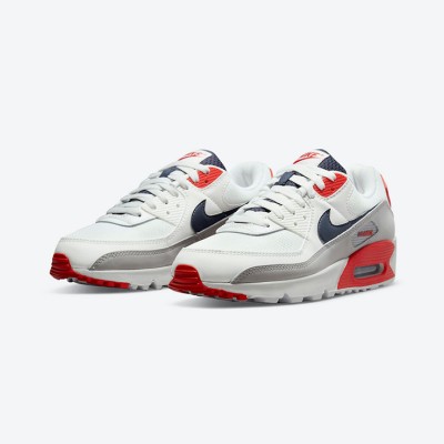 Nike Air Max 90 DB0625-101 - White Sneakers with Red & Navy Accents | Timeless Style & Everyday Comfort