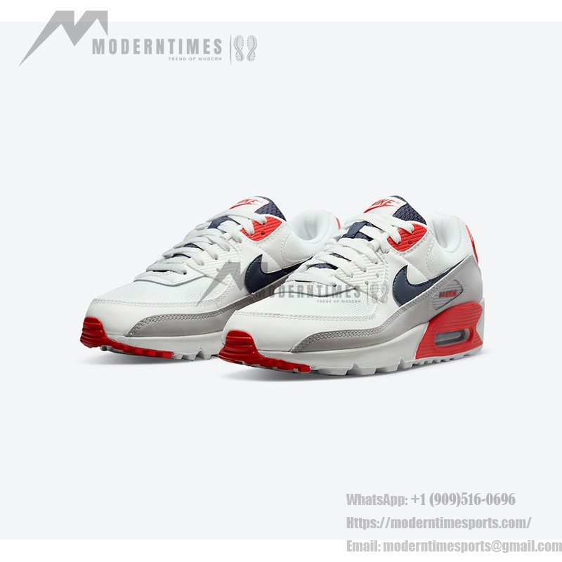 Nike Air Max 90 DB0625-101, white sneakers with red and navy accents