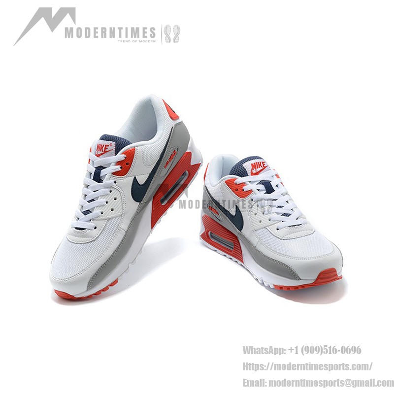 Nike Air Max 90 DB0625-101 - White Sneakers with Grey, Red, and Navy Accents