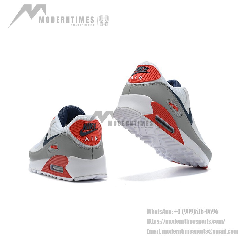 Nike Air Max 90 DB0625-101 - White Sneakers with Grey, Red, and Navy Accents