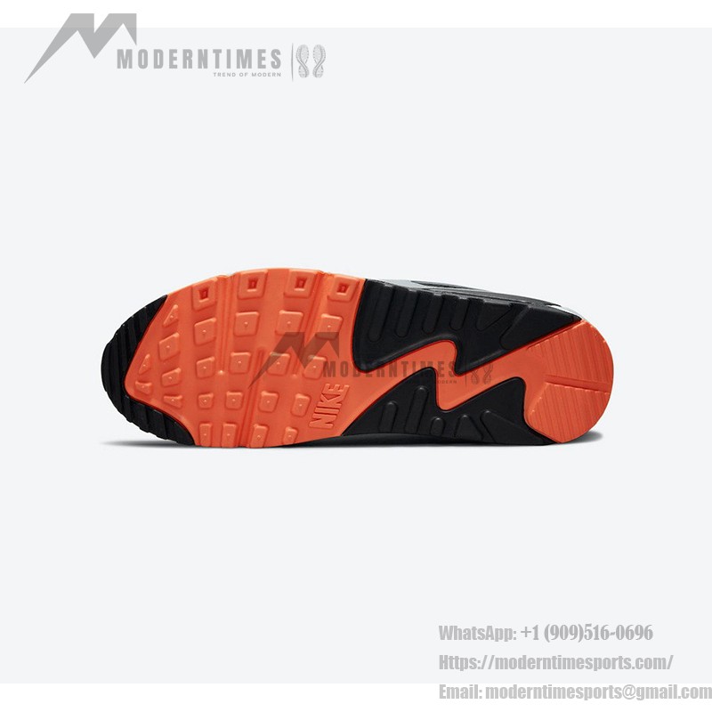 Nike Air Max 90 DC9845-100 grey and black sneakers with orange accents