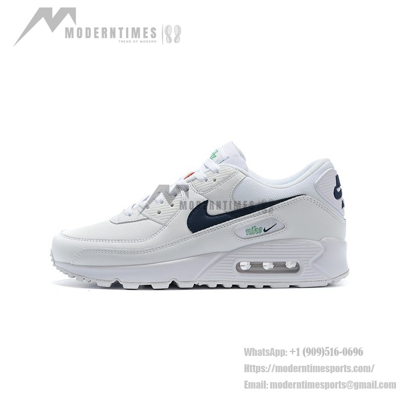 Nike Air Max 90 DH1316-101 - White Sneakers with Navy & Green Accents