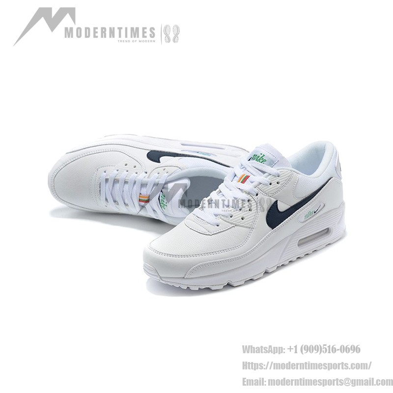 Nike Air Max 90 DH1316-101 - White Sneakers with Navy & Green Accents