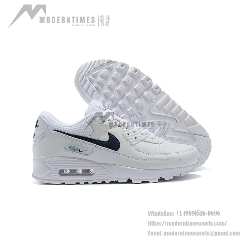 Nike Air Max 90 DH1316-101 - White Sneakers with Navy & Green Accents