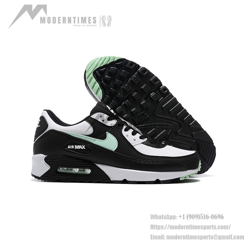 Nike Air Max 90 DH4619-100 - ブラック＆ホワイトスニーカー、ミントグリーンスウッシュ付き