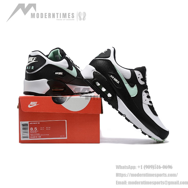 Nike Air Max 90 DH4619-100 - ブラック＆ホワイトスニーカー、ミントグリーンスウッシュ付き