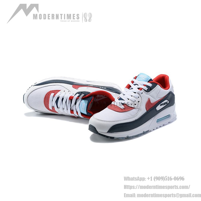 Nike Air Max 90 DJ5170-100 - White Sneakers with Black, Red, and Blue Accents