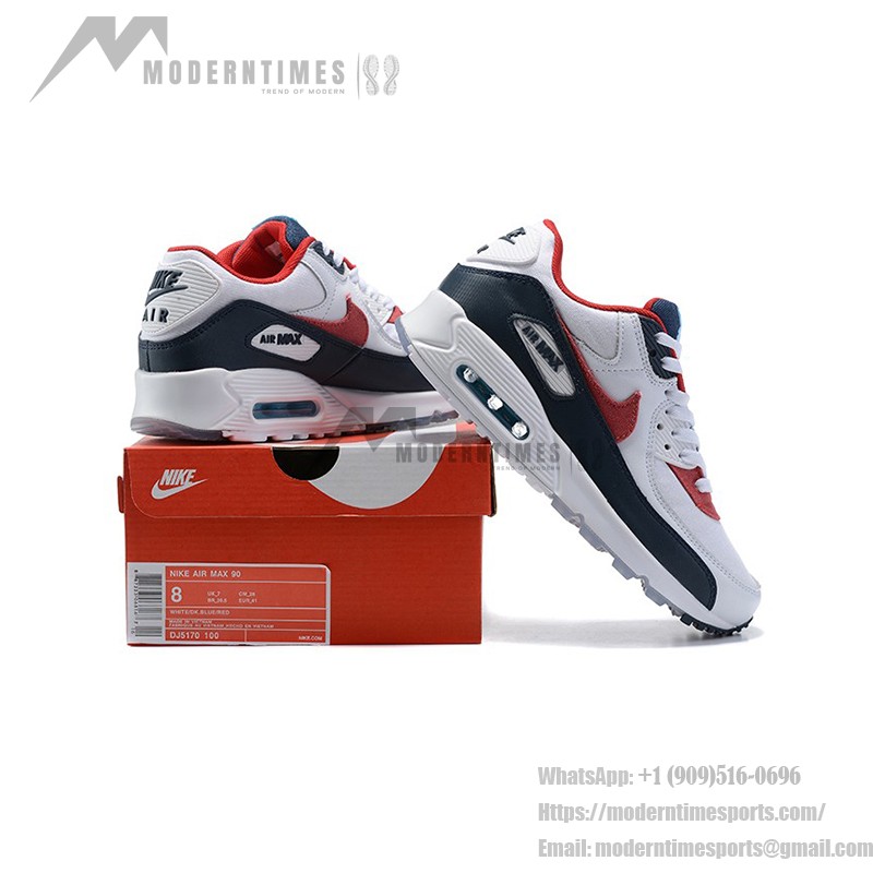 Nike Air Max 90 DJ5170-100 - White Sneakers with Black, Red, and Blue Accents