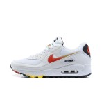 Nike Air Max 90 DJ5530-100 White Sneakers with Red Swoosh and Gold Accents