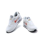 Nike Air Max 90 DJ5530-100 White Sneakers with Red Swoosh and Gold Accents