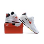 Nike Air Max 90 DJ5530-100 White Sneakers with Red Swoosh and Gold Accents