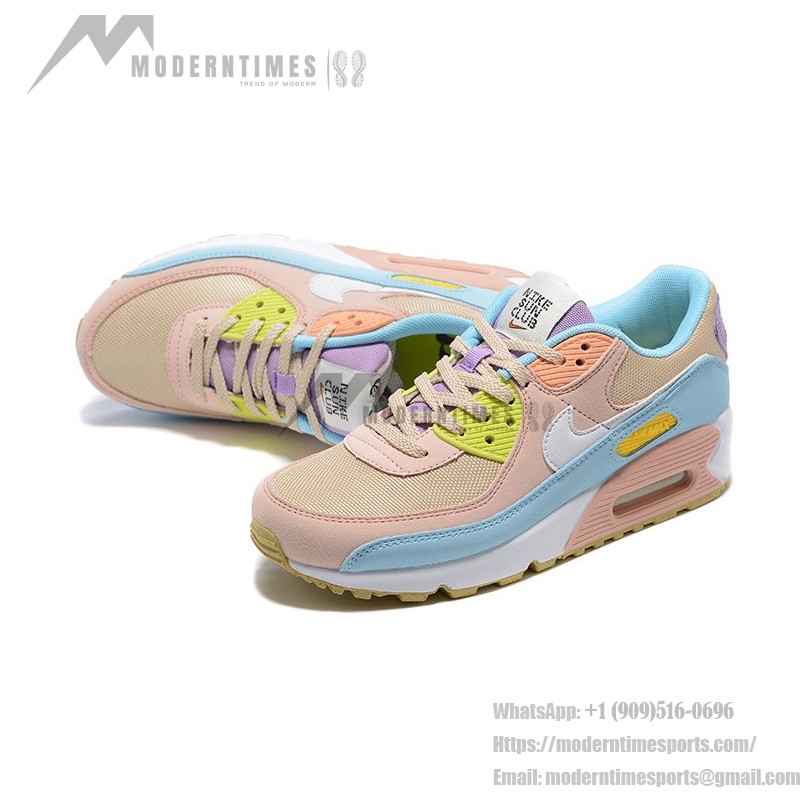 Nike Air Max 90 "Pastel Multicolor" - Beige Sneakers with Blue, Pink & Yellow Accents