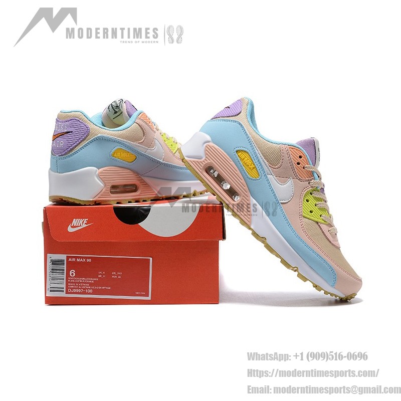 Nike Air Max 90 "Pastel Multicolor" - Beige Sneakers with Blue, Pink & Yellow Accents