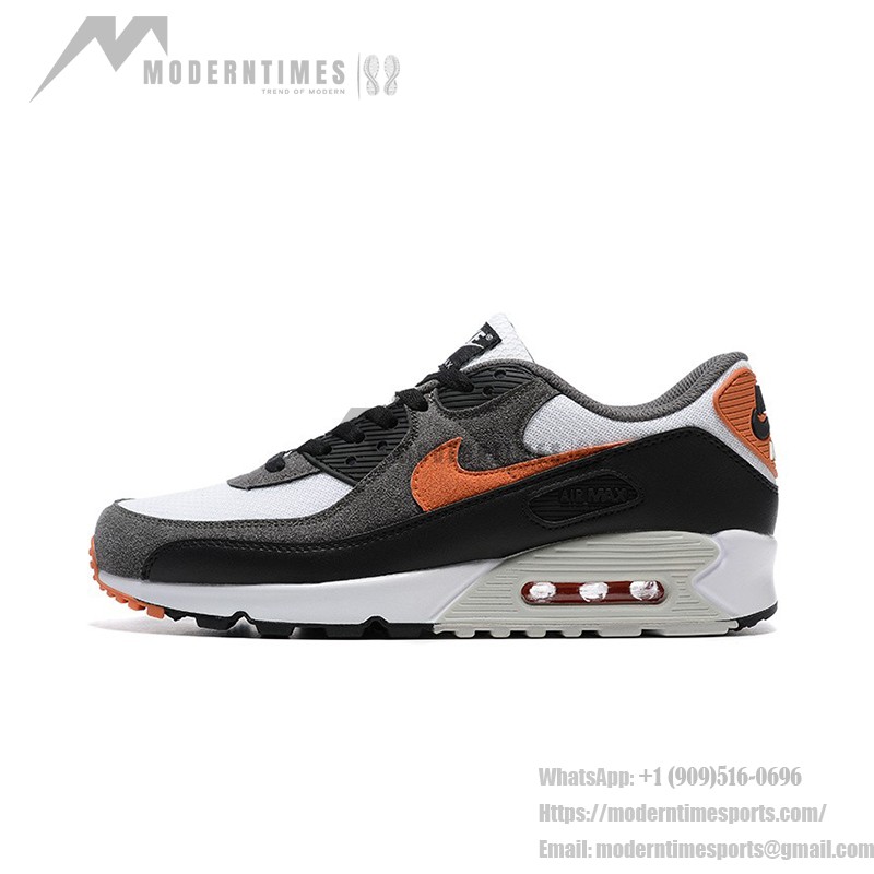 Nike Air Max 90 DM0029-101 - Graue, Schwarze & Weiße Sneaker mit Orangen Akzenten