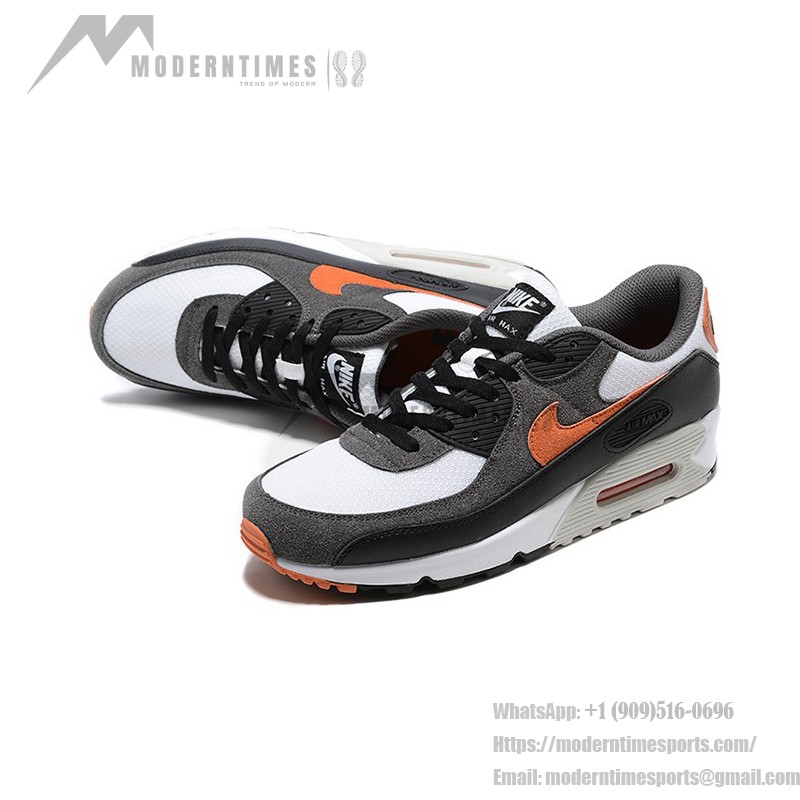 Nike Air Max 90 DM0029-101 - Graue, Schwarze & Weiße Sneaker mit Orangen Akzenten