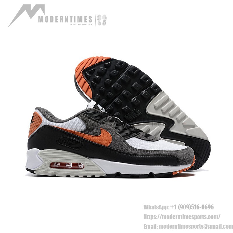 Nike Air Max 90 DM0029-101 - Graue, Schwarze & Weiße Sneaker mit Orangen Akzenten