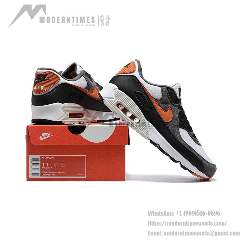 Nike Air Max 90 DM0029-101 - Graue, Schwarze & Weiße Sneaker mit Orangen Akzenten