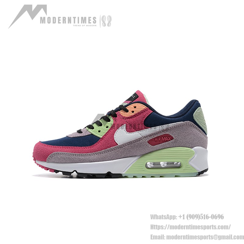 Nike Air Max 90 DM0035-500 - Multicolor Suede Sneakers with Vibrant Pink, Green & Navy Accents