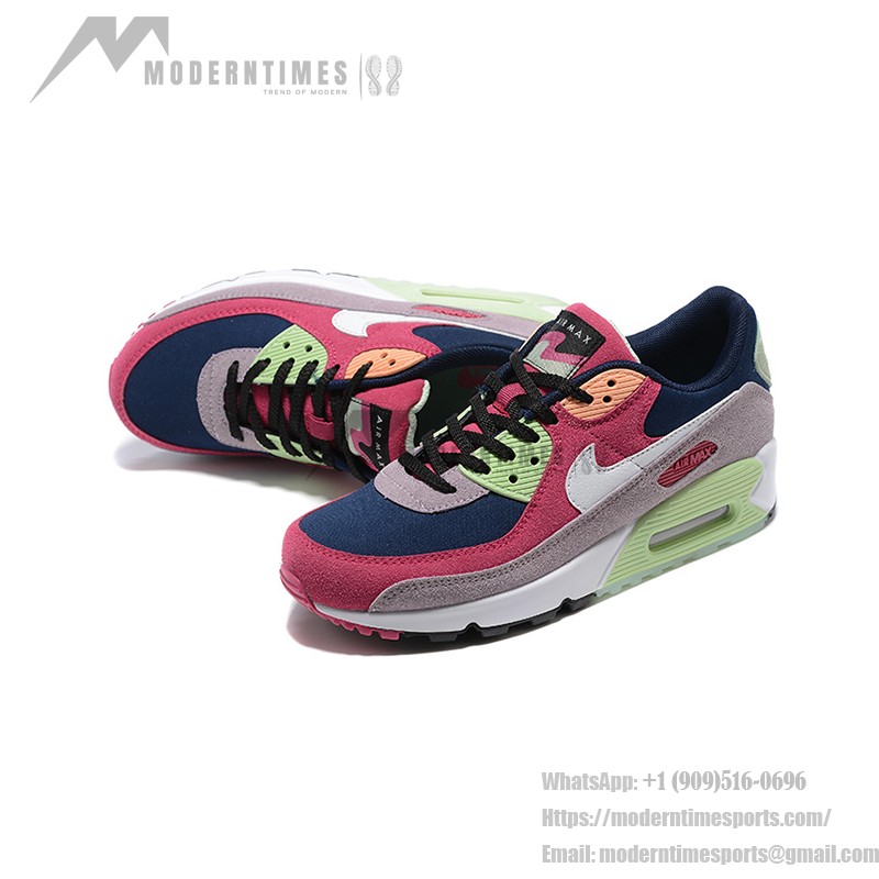 Nike Air Max 90 DM0035-500 - Multicolor Suede Sneakers with Vibrant Pink, Green & Navy Accents