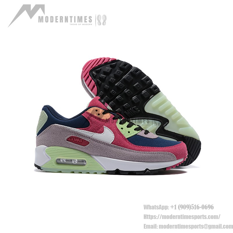 Nike Air Max 90 DM0035-500 - Multicolor Suede Sneakers with Vibrant Pink, Green & Navy Accents