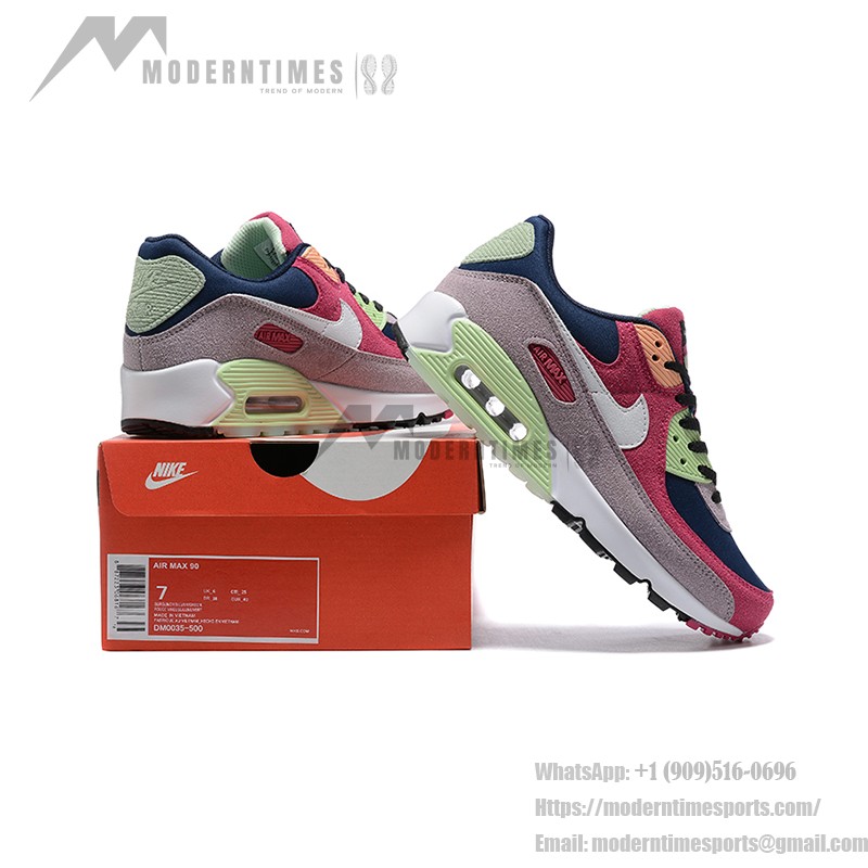 Nike Air Max 90 DM0035-500 - Multicolor Suede Sneakers with Vibrant Pink, Green & Navy Accents