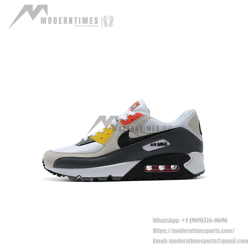 Nike Air Max 90 DM8151-100 - White, Grey & Black Sneakers with Red & Yellow Accents