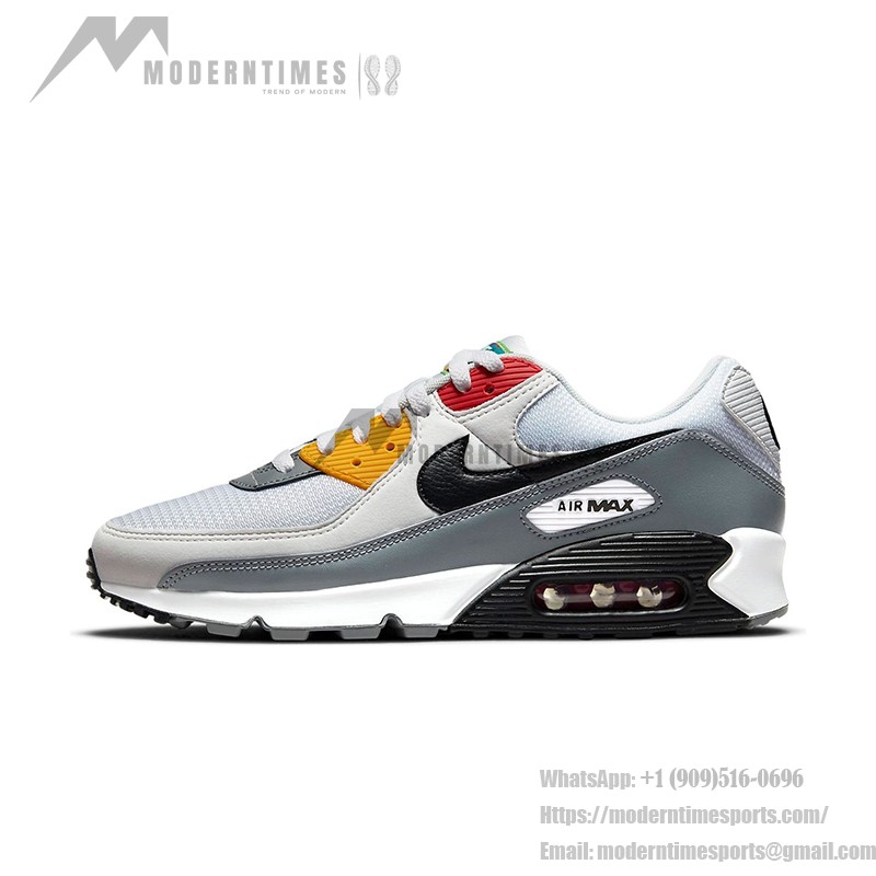 Nike Air Max 90 DM8151-100 - Grey Sneakers with Black, Red & Yellow Accents