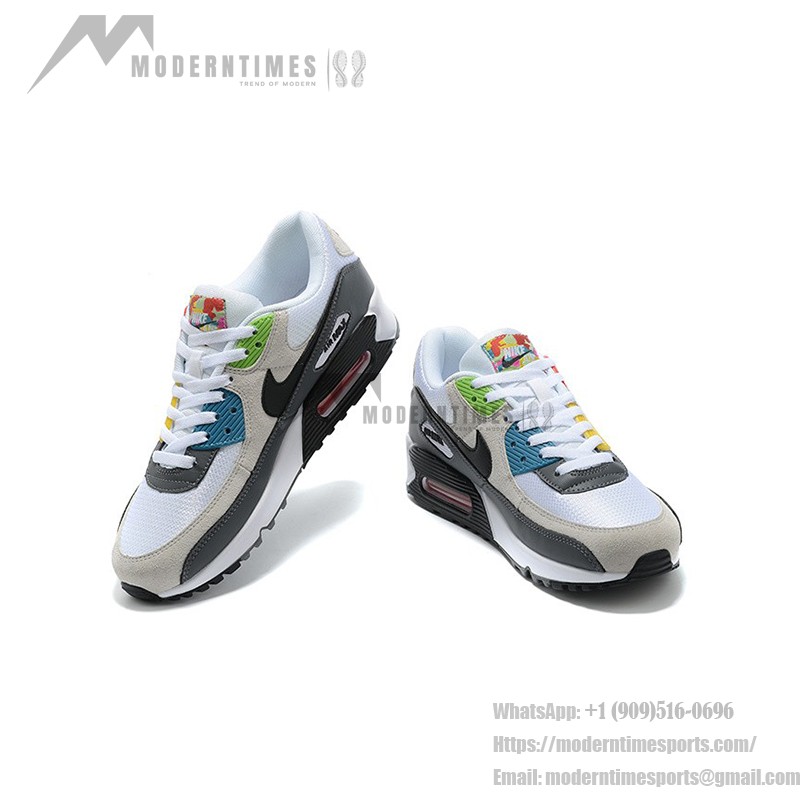 Nike Air Max 90 DM8151-100 - White, Grey & Black Sneakers with Red & Yellow Accents